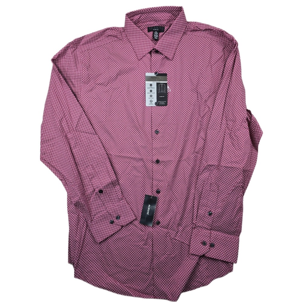 Alfani Geometric Dress Shirt Mens XL Rose White Stretch AlfaTech Slim Fit NEW